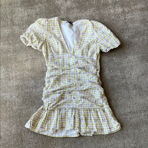 Patterned V-Neck Ruffle Dress